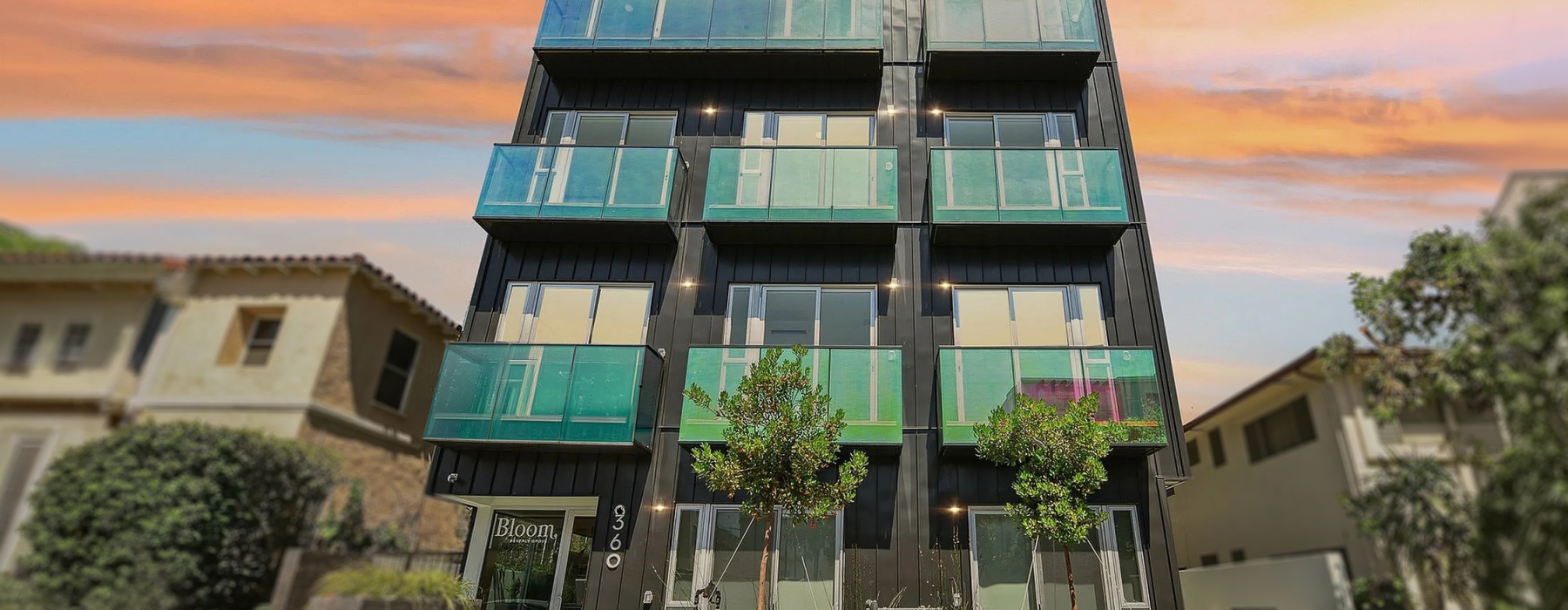 exterior of building at sunset